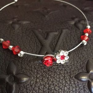Delicate red flower rhinestone bracelet
